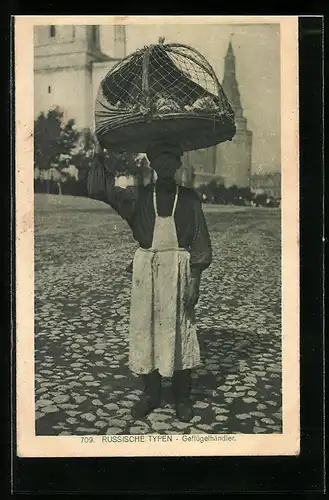 AK Russische Typen, der Geflügelhändler mit einem Korb auf dem Kopf