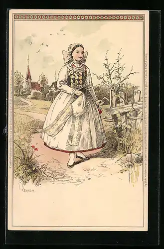 AK junge Wendin in sächsischer Tracht