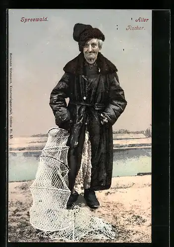 AK Spreewald, Spreewälder Tracht, Alter Fischer