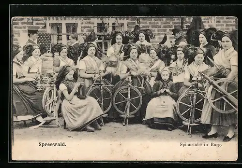 AK Spinnstube in Burg, Spreewälder Tracht