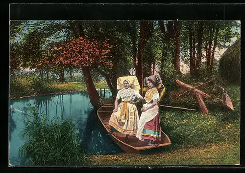 AK Spreewald, In Erwartung, Spreewälder Tracht