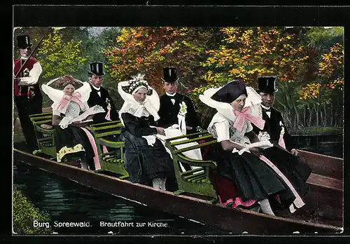 AK Burg, Brautfahrt zur Kirche, Trachten