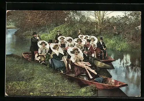 AK Spreewald, Fahrt zur Trauung, Spreewälder in Tracht