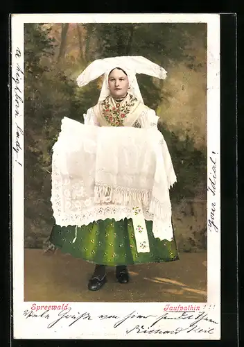 AK Junge Frau als Taufpatin in Spreewälder Tracht