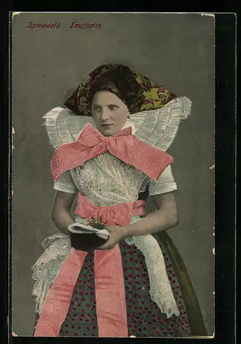 AK Dame in Spreewälder Tracht, Taufpatin