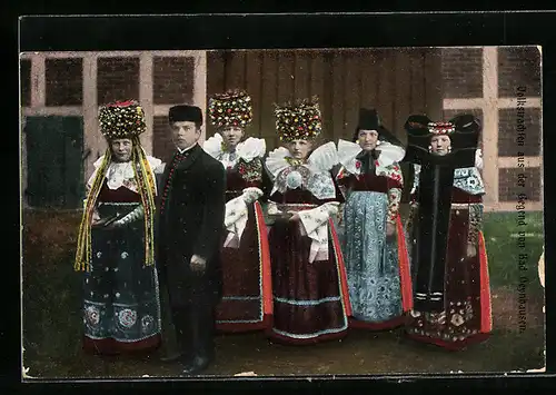 AK Volkstrachten aus Schaumburg-Lippe, Hochzeitszug, Kirchgang