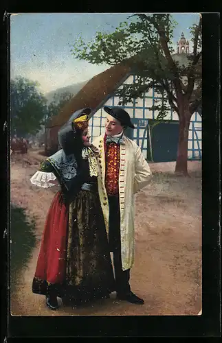 AK Tracht Schaumburg-Lippe, Paar auf einer Landstrasse