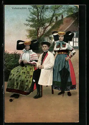 AK Bad Nenndorf, Junge und zwei Mädchen in Schaumburg-Lippischen Volkstrachten