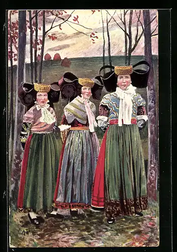 AK Drei Damen in Tracht aus der Umgegend von Bad Oeynhausen