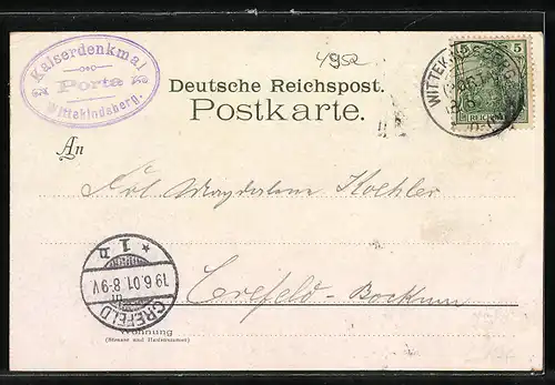 Lithographie Porta Westfalica, Dame in Tracht Schaumburg-Lippe, Spinnrad