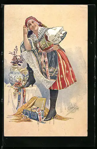 Künstler-AK Bäuerin in Tracht