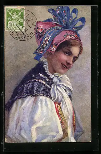 AK Maid in tschechoslowakischer Nationaltracht
