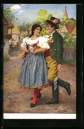 AK Slowakisches Liebespaar in volkstypischen Trachten
