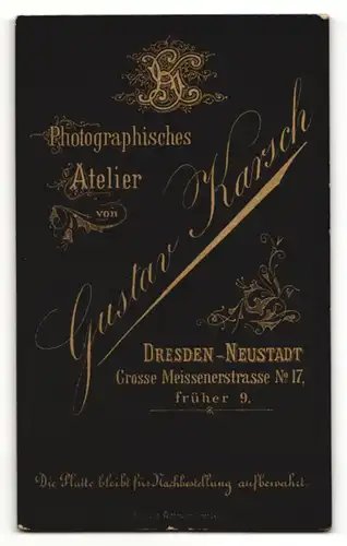 Fotografie Gustav Karsch, Dresden-Neustadt, Portrait eleganter Mann mit Oberlippenbart