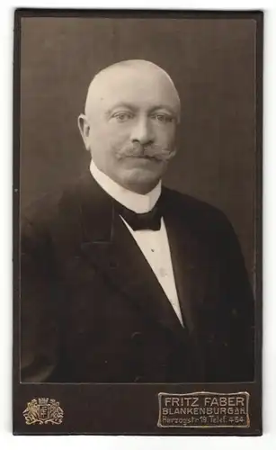 Fotografie Fritz Faber, Blankenburg, Portrait eleganter Mann mit Schnauzbart