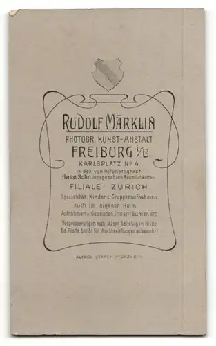 Fotografie Rudolf Märklin, Freiburg i / B., Portrait sitzende Dame in weisser Bluse mit Buch