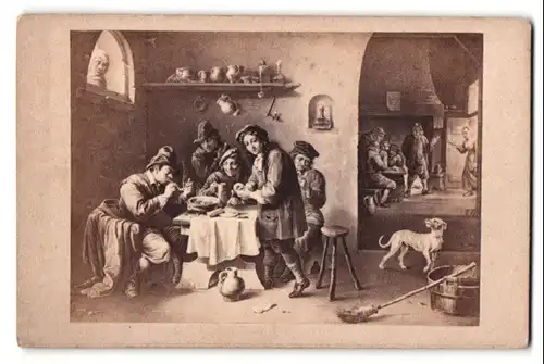 Fotografie Teniers, Nr. 110, die Rauchgesellschaft, Hund im Gasthaus