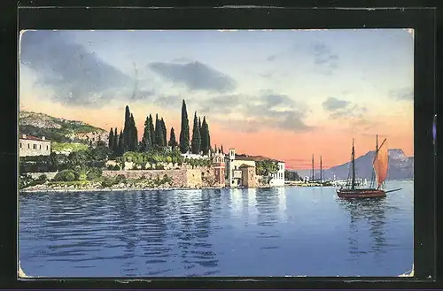 AK S. Vigilio, Panorama con Rocca di Garda, Lago di Garda