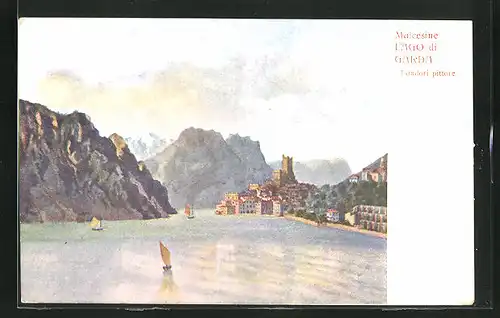 AK Malcesine, Panorama mit Lago di Garda