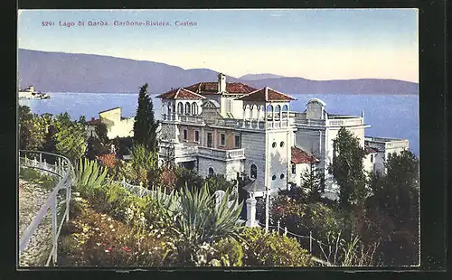 AK Gardone Riviera, Blick auf Casino und Gardasee