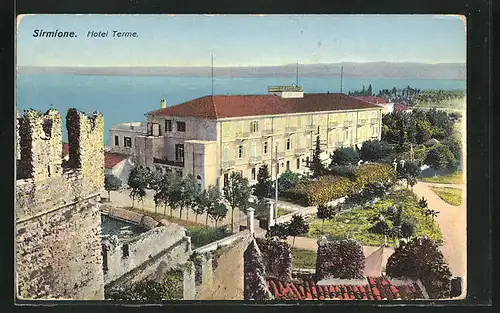 AK Sirmione, Blick auf Hotel Terme und Gardasee