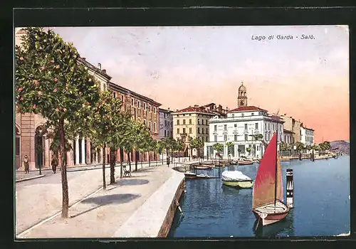 AK Salò, Abendstimmung auf der Uferpromenade