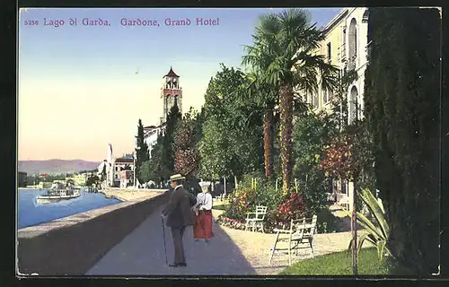 AK Gardone, Grand Hotel mit Uferpromenade