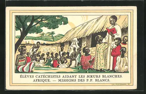 AK Afrique, Eleves Catechistes aidant les Soeurs Blanches, Missions des P.P. Blancs