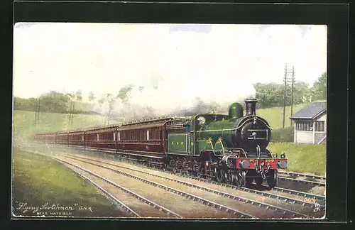 AK englische Eisenbahn, G.N.R. Locomotive Flying Dutchman near Hatfield