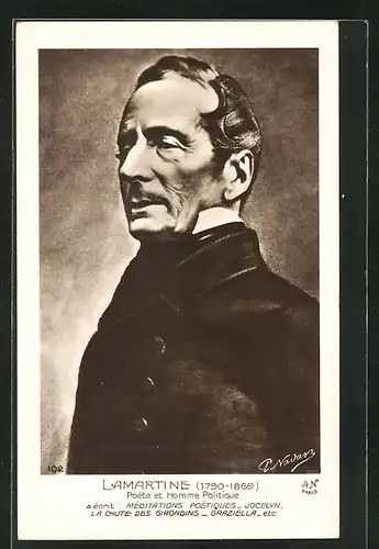 Künstler-AK Porträt vom Dichter Lamartine (1790-1869)
