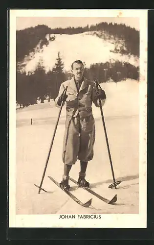 AK Schriftsteller Johan Fabricius beim Skifahren