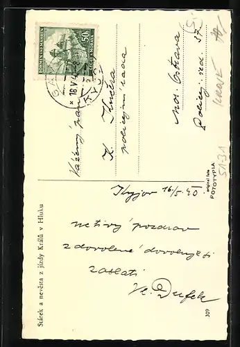 AK Stárek a nevesta z jízdy Králu v Hluku