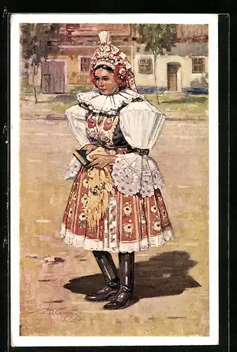 Künstler-AK Cerny: Nevesta z Hluku, Tracht