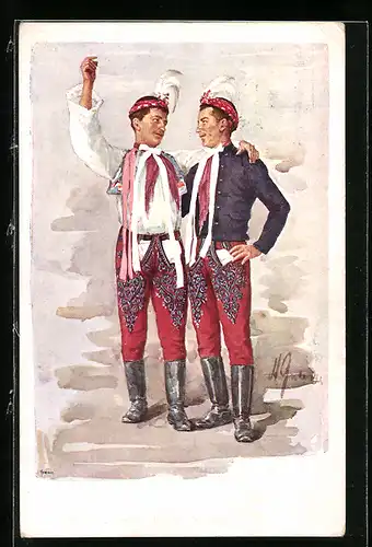 Künstler-AK Herren in tschechischer Tracht
