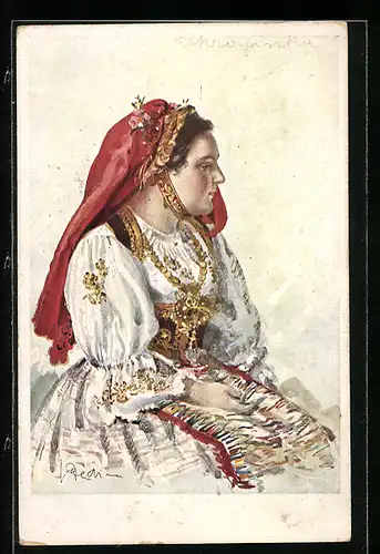 Künstler-AK Junge Frau in tschechischer Tracht