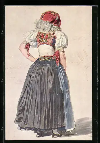 Künstler-AK Femme hannaque, Dame in tschechischer Tracht