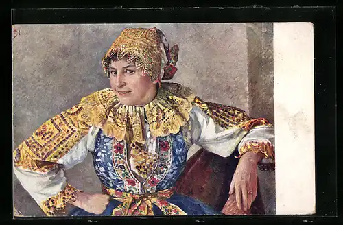 Künstler-AK Dame in tschechischer Tracht