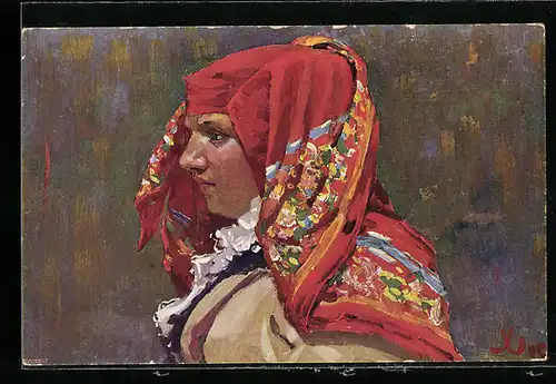 Künstler-AK Vazani satku, Dame in tschechischer Tracht