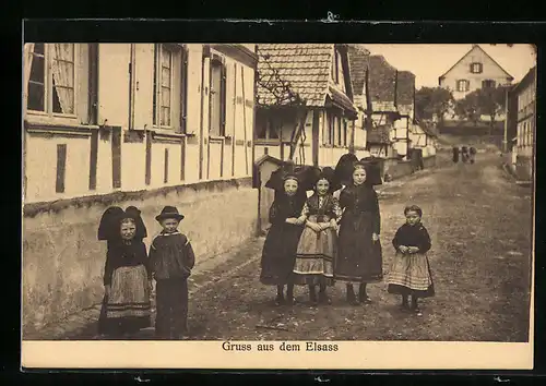AK Elsässische Dorfjugend in Trachten