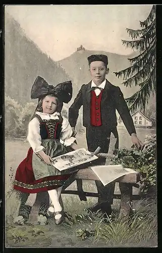 AK Bub und Mädchen in elsass-lothringischer Tracht