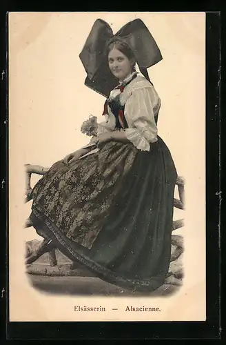 AK Elsässerin in Tracht mit Blumen