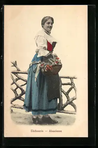 AK Elsässerin in Tracht mit Korb