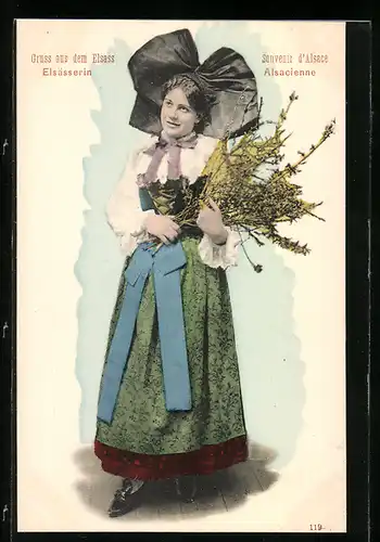 AK Elsässerin in Tracht mit Blumen