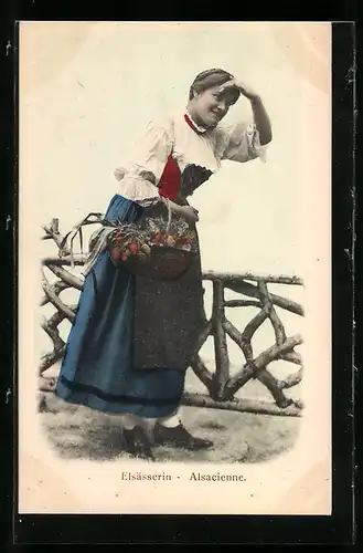 AK Elsässerin in Tracht mit Blumenkorb