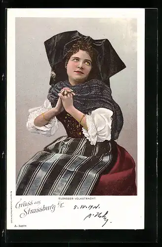 AK Strassburg, Schönheit in Elsässer Volkstracht