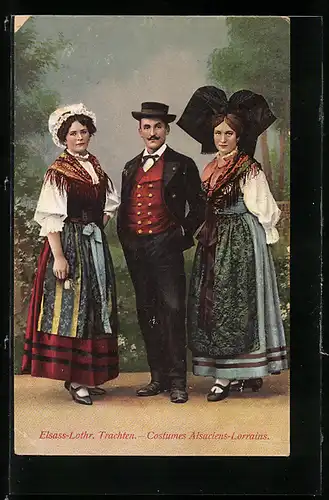 AK Damen und ein Herr in Elsass-lothringische Tracht, Costumes Alsaciens-Lorrains