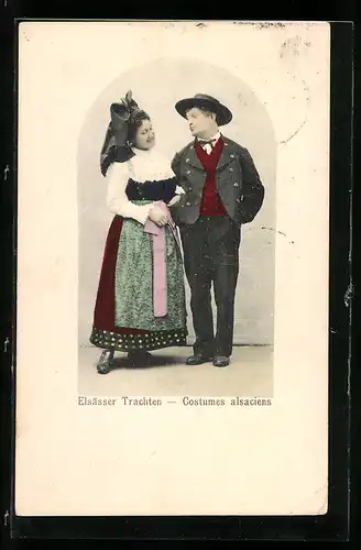AK Costumes alsaciens, elsässer Paar in Trachten