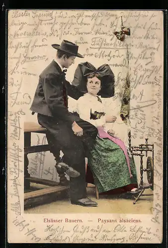 AK Costumes Alsaciens, Paar in elsässer Trachten