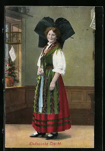 AK attraktive Dame in elsässischer Tracht