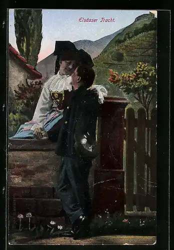 AK Paar in Elsässer Tracht